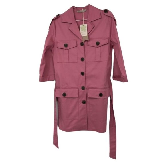 NWT Rinascimento Pink tie waist black buttoned coat four pockets SP - Picture 1 of 15